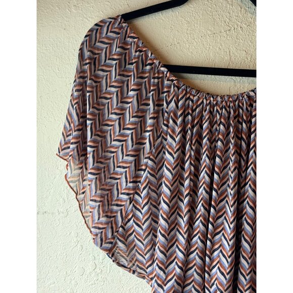 Chevron Off-Shoulder Poncho body Suit L Willow Root Chiffon READ - Picture 2 of 8